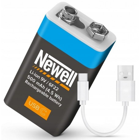 Akumulator Bateria 9 V R9 ładowana przez USB-C 6F22 Newell 500 mAh PRO