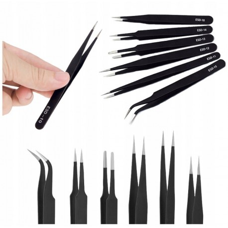 Zestaw pęset 6 szt. Metalowe Pęsety Pęseta ESD Pinceta