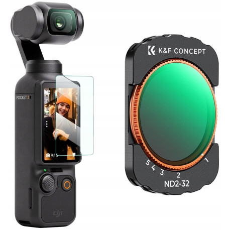 Filtr ND2-32 do DJI Osmo Pocket 3 Szary Regulowany K&F + Szkło hartowane